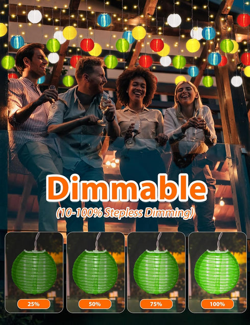 FIALAME in,13.12ft 100 20 Lanterns,Remote,8 Multicolor Paper Lantern String Lights Plug LED Twinkle Curtain String