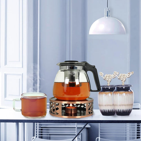 Teapot Candle Warmer with Tea Light Heater, C-Bronze Teapot Heating Base and Candle Holder