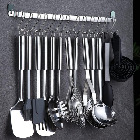 Berglander 38 Pieces Kitchen Utensils Set, Stainless Steel Cooking Utensils with Holder Rack and Hooks for Hanging,