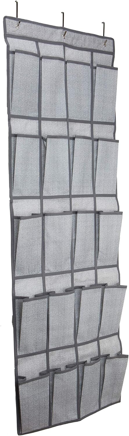 Simplify 20 Pocket Over The Door Hanging Shoe Organizer, Closet Storage, Space Saver, Breathable Material Keeps Dust & Odors Away, Grey by Simplify