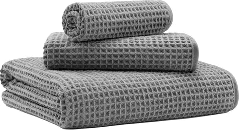 MICROFI ber Waffle Bath Towels, 3 Pieces, Oversized, Soft, Absorbent, Fast Drying, Lint