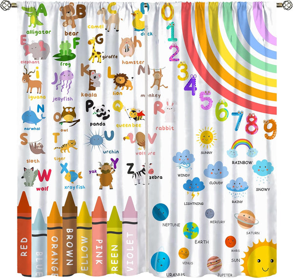 Alphabets ABC Blackout Curtains for Kids,Education Learning Rainbow Crayons Alphabet Colors Animals