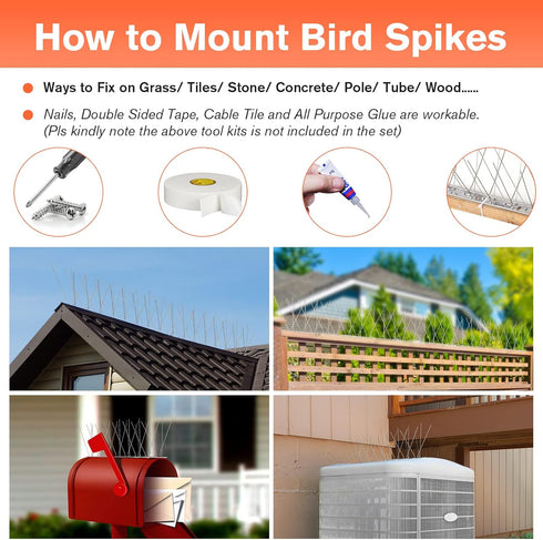 WELLUCK Bird Spikes for Small Birds Pigeons, 15 Feet /14 Strips Anti Bird Fence Spike, Nest Prevention Bird Off Spike Repellent, Stainless Steel, Smooth Polishing Harmless Deterrent by WELLUCK
