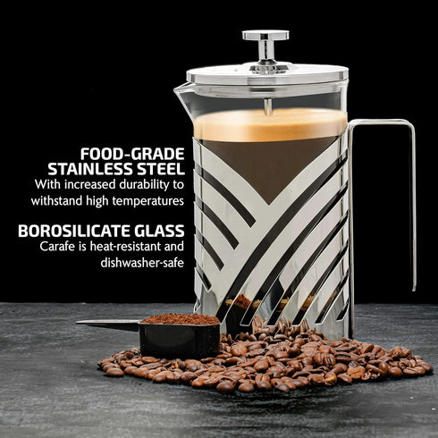 OVENTE 20 Ounce French Press Coffee Maker, Heat Resistant Borosilicate Glass, 4 Level Stainless Steel Filter System,