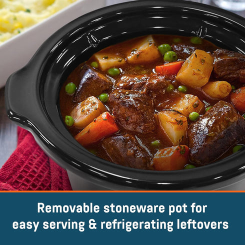 Elite Gourmet MST239X Electric Round Slow Cooker, 2 Quart, Adjustable Temp, Black, Dishwasher Safe Glass Lid
