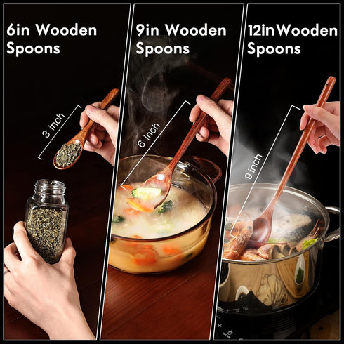 6pcs 9in Wooden Spoons Set, Long Handle Wooden Utensils for Cooking, Tasting, Serving, Stirring and Mixing