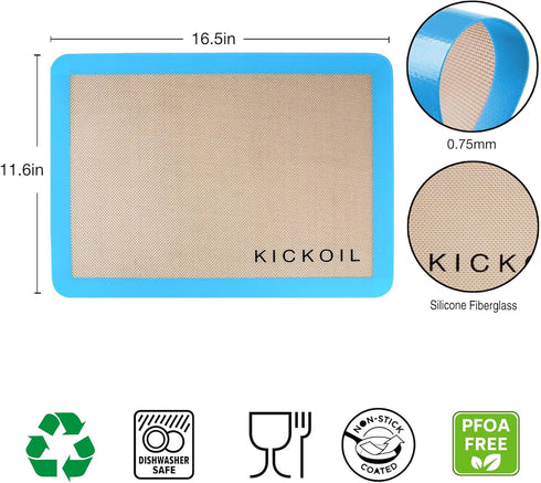 Silicone Baking Mat Cookie Sheet Set of 3 Non-Stick Baking Sheet for Oven Pan Liner Reusable Parchment Paper Half Sheet Large Cooking Baking Supplies Kitchen Accessories Silicone Mat for Baking Bread by KICKOIL