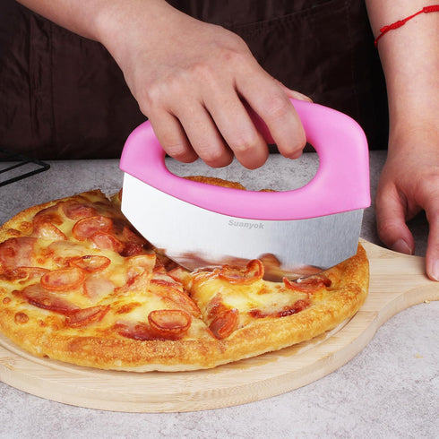 Premium Pizza Cutter Food Chopper, Super Sharp Stainless Steel Rocker Slicer with Protective Sheath, Dishwasher Safe