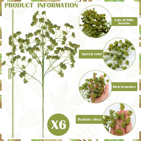 Thiccywoov 6 16 Inch Pcs Green Faux Berry Stems for Vase, Artificial Greenery Stems Branches for Home Decor, Farmhouse
