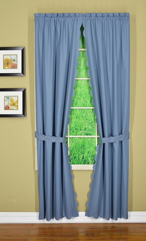 Today's Curtain Orleans Scallop Curtain - Blue 72" Panel Pair with Tieback, 60" W x 72" L, 4-Piece Set