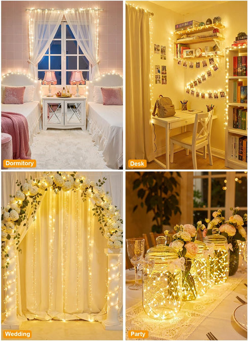 2 Pack 10 120LEDs Ft Battery Operated Fairy Lights, Firecracker String Lights, Silver Wire Starry Firefly Light
