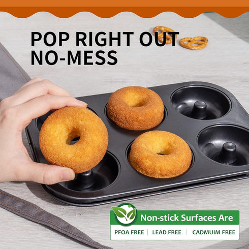 HONGBAKE 2 Pack Donut Pan, Upgraded Deepened 6 Cavity Mini Bagel Mold for Oven, Nonstick and Heavy Duty