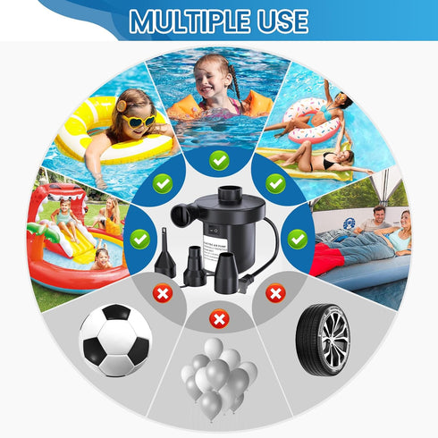 3 Nozzles, Swimming Electric Air Pump for Inflatables, VANNPOOY Portable Air Mattress Pump, Quick Inflate Deflate Plug