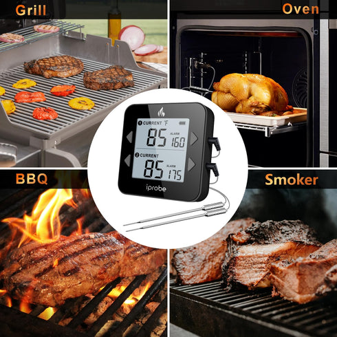 Dual Probe Digital Meat Thermometer - Waterproof, Rechargeable, Bright LCD, Magnetic for BBQ, Grill, Smoker, Oven
