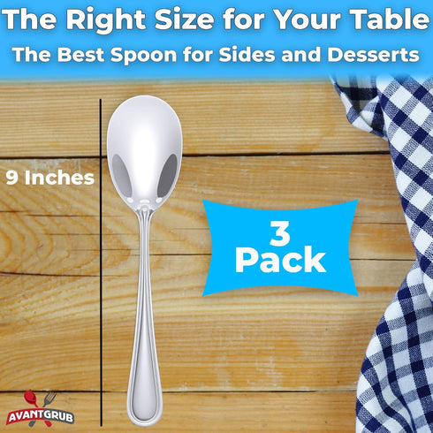 Super Elegant 3 Pc Set Heavy Duty Serving Spoon, Stainless Steel Basting Spoons for Buffet and Family Dining