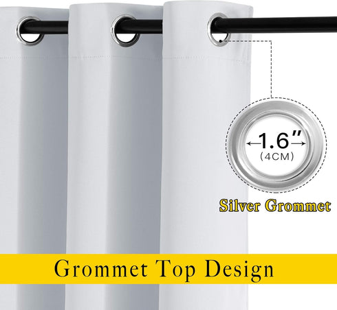 NICETOWN Greyish White Room Darkening Curtains, Thermal Insulated Grommet Panels for Bedroom (2 Panels, 52 by 54)