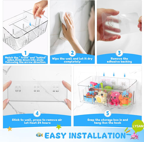 Lysam 2 Packs, 3 Bath Toy Storage Large Bath Toy Holder with Compartment, Quick Dry Bathtub Toy Organizer, Bath Tub Toy