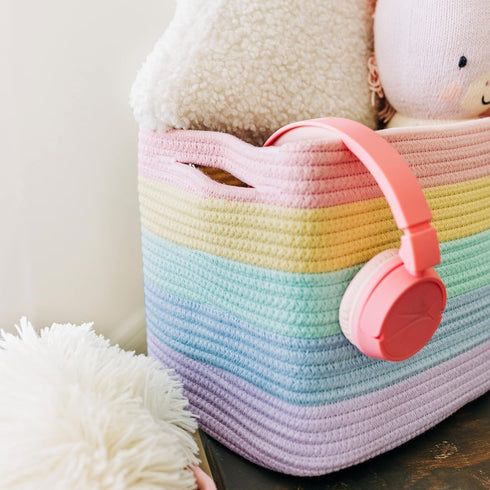 Set 3 15x9x10 OrganiHaus of Pastel Rainbow Baskets - Colorful Woven Storage Baskets for Playroom, Nursery & Classroom