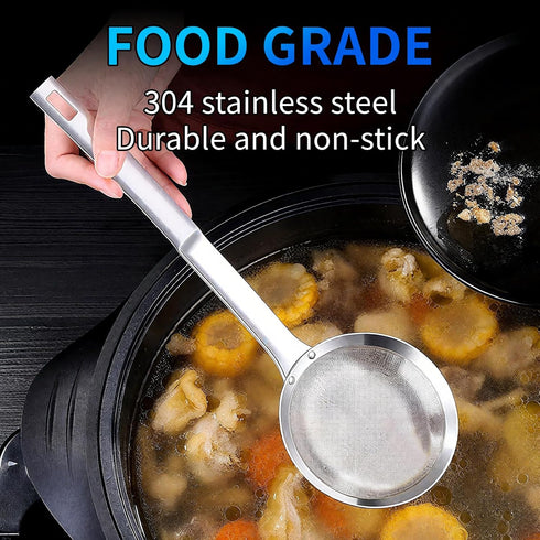 TBWHL Multi-functional Hot Pot Fat Skimmer Spoon – Stainless Steel Fine Mesh Food Strainer for Skimming Grease, DIA 4.4"