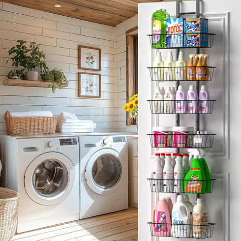 LUXEAR Over the Door Pantry Organizer, 6-Tier Adjustable Storage, No-Assembly Foldable Metal Hanging Organizer for