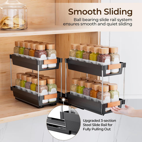 2 Pack 2 Need:12.5'' 11'' 5.5'' Delamu Pull Out Spice Rack Organizer for Cabinet, Tier Slide Out Spice Organization