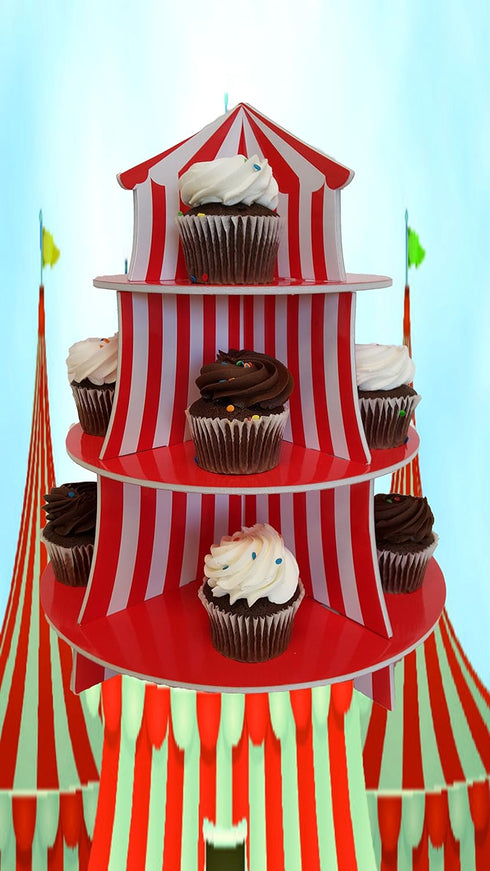 3 Tier Cupcake Stands, Themed Cupcake Serving Holders (Carnival)