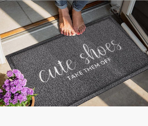 Welcome Mat for Front Door Outdoor, Waterproof Stain and Fade Mat for Entryway, Cute Grey Doormat for Dirt Snow Mud