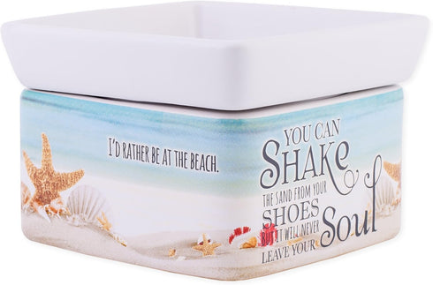 Shake Sand from Shoes, Beach and Ocean Stoneware Electric 2-in-1 Jar Candle and Wax Tart Oil Warmer
