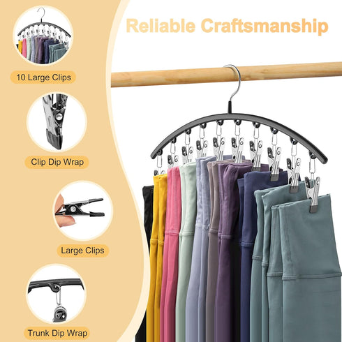 Legging Organizer for Closet, Metal Yoga Pants Hangers with 10 Clips, Space Saving, Black