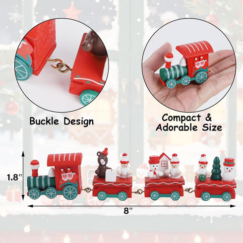 3 Pack Set Happy Trees Christmas Decorations Indoor - Wooden Train Xmas Table Decor & Christmas Knick Knacks