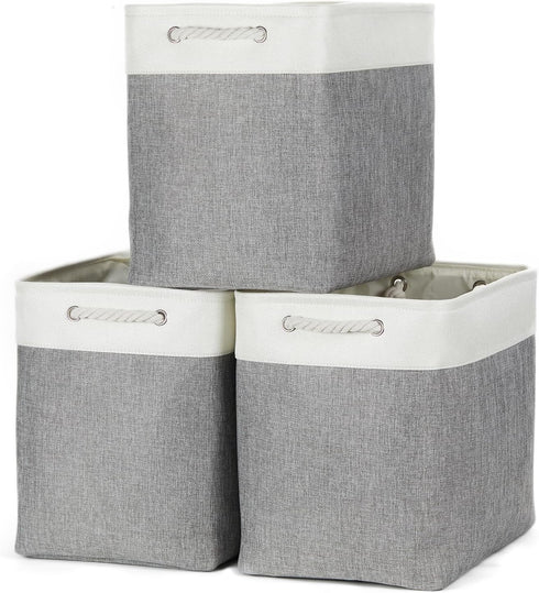 Bidtakay Extra Large Storage Baskets, 3-Pack Fabric Closet Organizers for Shelves, 17x12x15.1 inch, XL-White&Grey