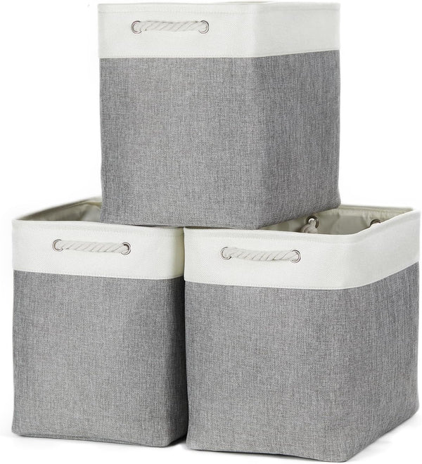 Bidtakay Extra Large Storage Baskets, 3-Pack Fabric Closet Organizers for Shelves, 17x12x15.1 inch, XL-White&Grey
