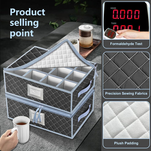 VERONLY China Dinnerware Storage Containers Set, Quilted Box Bins with Dividers for Cups, Plates, Stemware, Moving Set