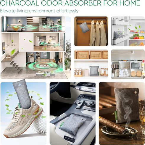 Activated Charcoal Odor Absorber, Large 12 Pack Nature Odor Eliminator for Home and Car