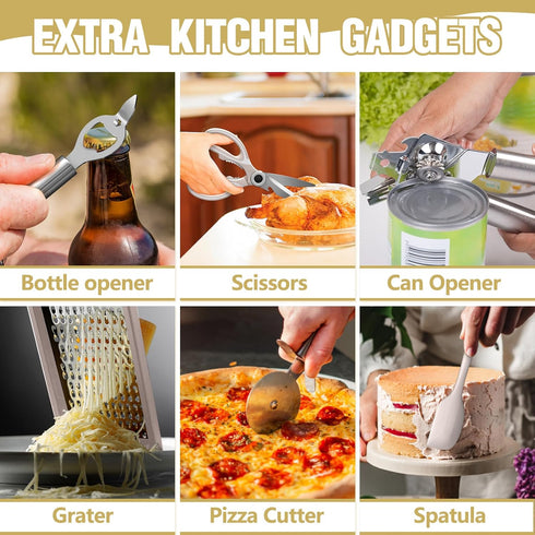 Umite Chef Silicone Kitchen Utensil Set, 34PCS Heat Resistant Gadgets with Grater, Wood Handles