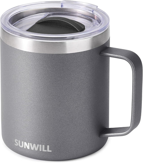 SUNWILL Travel Coffee Mug with Lid, Insulated Tumbler, 14 oz Stainless Steel Cup for Ice, Water, Tea