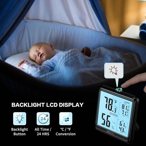 DOQAUS Room Thermometer Hygrometer, Digital Indoor Thermometer with Backlight, Large Screen Temperature Monitor