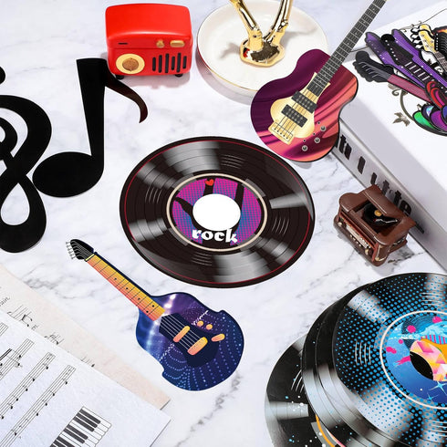 Zonon 40 50s 80s Pcs Music Party Decorations Musical Notes Rock and Roll Record Cutouts Silhouettes Record Guitar Party