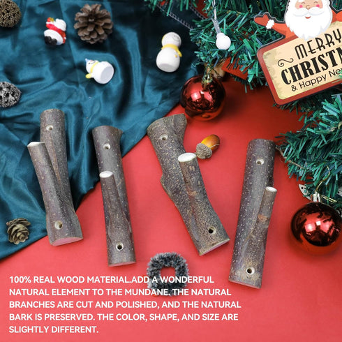 4Pcs 2cm-3cm Real Wood Tree Branch Wall Hook, Farmhouse Rustic Decorative Wooden with Bark Trunk Thickness with Screw
