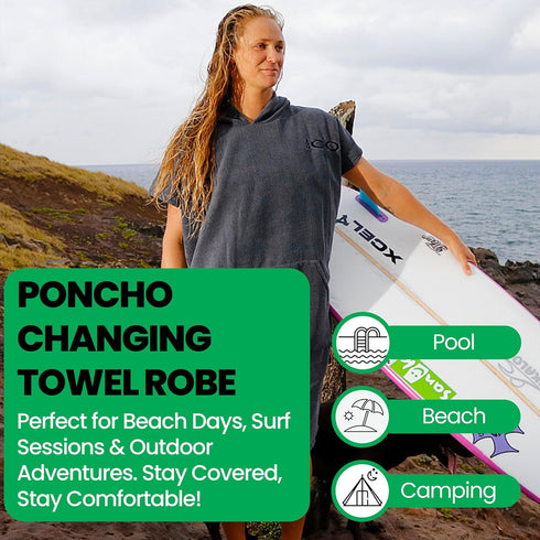 COR Surf Poncho Changing Towel Robe with Hood and Front Pocket | Thick Quick Dry Microfiber Wetsuit Poncho Towel