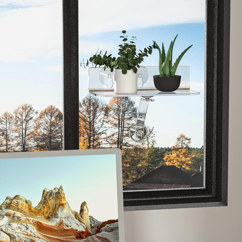 12 Inch Toiletries(2 Pack) Clear Acrylic Windows Plant Shelves, Window Plant Stand with Legs, No Need Drilling Indoor