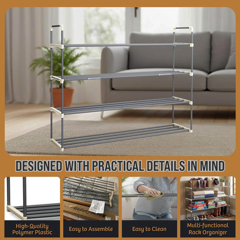 4-Tier Closet, 20 Home-Complete Shoe Rack - Shoe Organizer for Bathroom, Entryway - Shelf Holds Pairs Sneakers, Heels