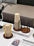 8oz, 3.35in Wood Bathroom Cup Holder Stylish Walnut Disposable Cup Dispenser, Plastic Mouthwash Cup Storage Organizer
