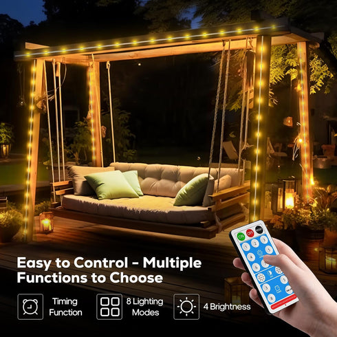 ICRGB Solar Rope Lights Outdoor Waterproof, 39FT 120LED with Remote Control & 8 Modes for Holiday Decoration