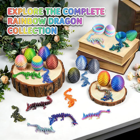 12PCS 3D Set 12 5.12 Inch 2.36 Inch Printed Crystal Dragon & Egg - Unique Colors - Glitter Dragons with Surprise Eggs