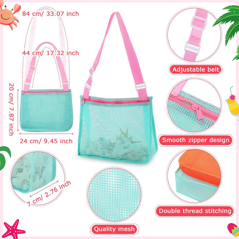 12 Pack Swimming 6 Saintrygo Mesh Beach Bag Shell Collecting Bag Bulk Beach Tote Party Favor Sand Toy Bags with Zipper