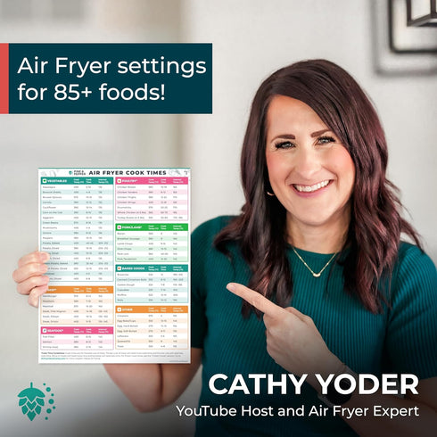 Cathy Yoder's Pine & Pepper Magnetic Air Fryer Temperature Chart & Cheat Sheet Set | Quick Reference Guide with Cook Time, Temperature Setting, Internal Food Temp for Almost 90 Popular Air Fryer Foods by Pine and Pepper