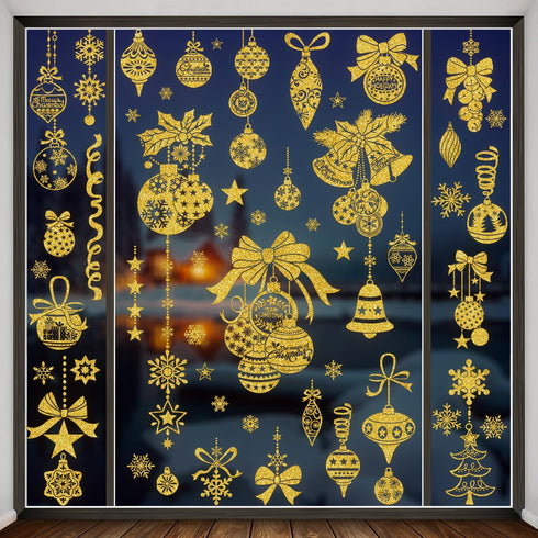 Christmas Windows Clings for Glass Windows Snowflake Window Clings Glitter Powder Craft Static Christmas Glitter Window Clings Christmas Window Decals for Decoration Winter Window Clings 4 Sheets