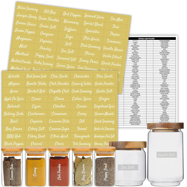 Clear Spice Jar Labels, Preprinted Waterproof Stickers for Organizing Kitchen and Pantry Herbs