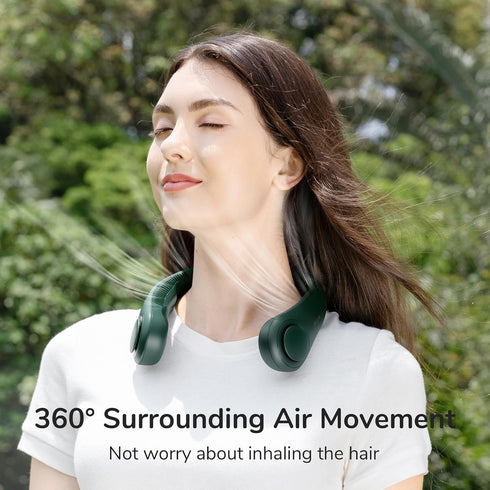 JISULIFE Portable Neck Fan, Hands-Free Bladeless Fan, 5 Speeds, 4000 mAh Battery, Dark Green
